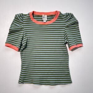 Anthropologie Maeve Striped Puff Sleeve Baby Tee Sz XS / Fitted Ringer Ribbed